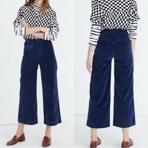 Madewell Petite Emmett Wide-Leg Crop in Blue Velveteen Size 30P